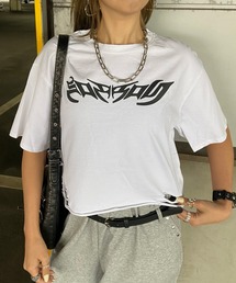 ダメージ加工ショート丈Tシャツ