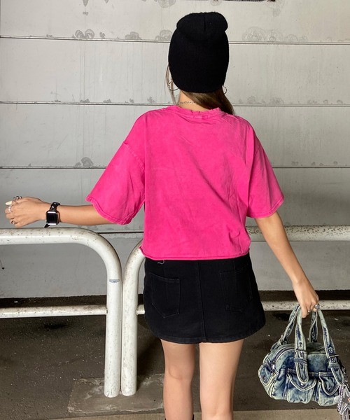 non-hedge（ノンヘッジ）の「ダメージ加工ショート丈Tシャツ（Tシャツ/カットソー・レディース・オフホワイト/ピンク/ブラック・FREE）」の7枚目の写真
