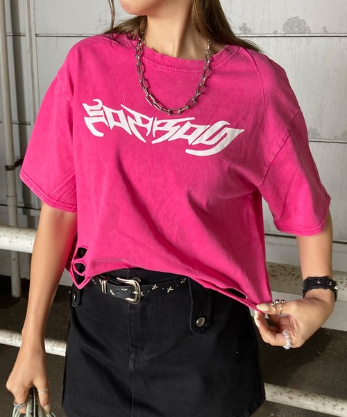non-hedge（ノンヘッジ）の「ダメージ加工ショート丈Tシャツ（Tシャツ/カットソー・レディース・オフホワイト/ピンク/ブラック・FREE）」の10枚目の写真