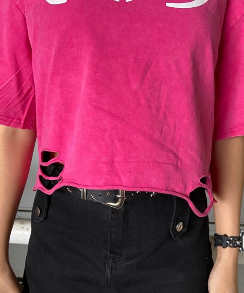 non-hedge（ノンヘッジ）の「ダメージ加工ショート丈Tシャツ（Tシャツ/カットソー・レディース・オフホワイト/ピンク/ブラック・FREE）」の15枚目の写真