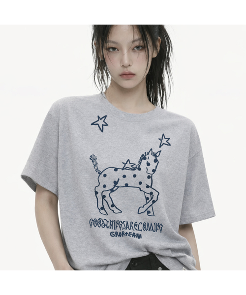 GRAVER（グレーバー）の「[ユニセックス]ドットポニー半袖Tシャツ_4カラー（Tシャツ/カットソー・レディース・ブラック/ホワイト/ライトグレー/ネイビー・SMALL/MEDIUM/LARGE）」の3枚目の写真