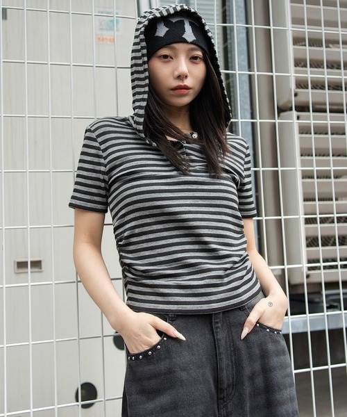 WEGO(ウィゴー)の「WEGO/【26年春夏新作】ヘンリーネックフードT(Tシャツ/カットソー・レディース・その他1/ホワイト/その他2・FREE)」の2枚目の写真
