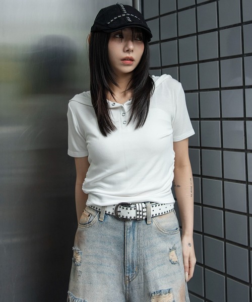 WEGO(ウィゴー)の「WEGO/【26年春夏新作】ヘンリーネックフードT(Tシャツ/カットソー・レディース・その他1/ホワイト/その他2・FREE)」の12枚目の写真