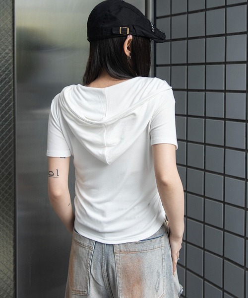 WEGO(ウィゴー)の「WEGO/【26年春夏新作】ヘンリーネックフードT(Tシャツ/カットソー・レディース・その他1/ホワイト/その他2・FREE)」の14枚目の写真