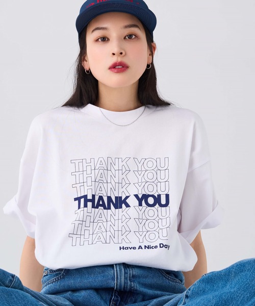 BEDWIN & THE HEARTBREAKERS(ベドウィン アンド ザ ハートブレイカーズ)の「S/S PRINTED TEE "THANK YOU"(Tシャツ/カットソー・メンズ・ネイビー/レッド/グリーン・XX-LARGE/X-LARGE/LARGE/MEDIUM/SMALL)」の1枚目の写真