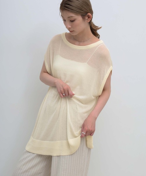select MOCA(セレクトモカ)の「ビッグシルエットサマーノースリーブニット(ニット/セーター・レディース・ライム/アイボリー/ブラック・FREE)」の2枚目の写真