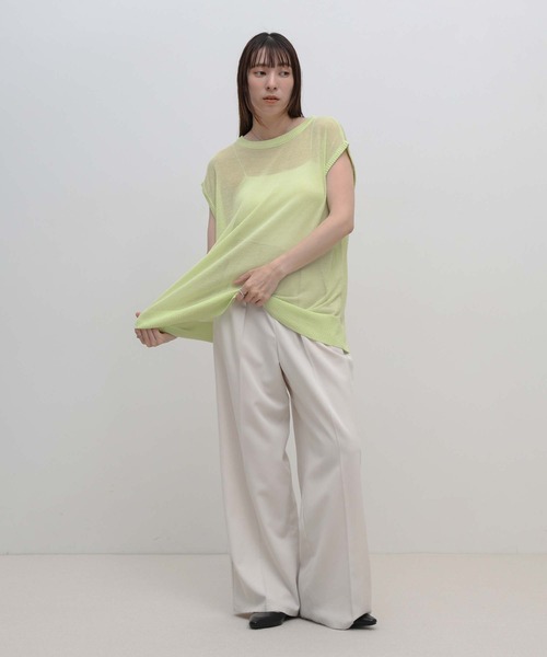 select MOCA(セレクトモカ)の「ビッグシルエットサマーノースリーブニット(ニット/セーター・レディース・ライム/アイボリー/ブラック・FREE)」の10枚目の写真