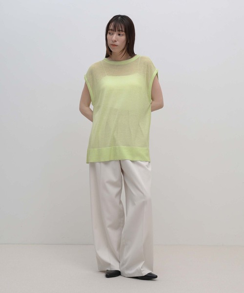 select MOCA(セレクトモカ)の「ビッグシルエットサマーノースリーブニット(ニット/セーター・レディース・ライム/アイボリー/ブラック・FREE)」の4枚目の写真