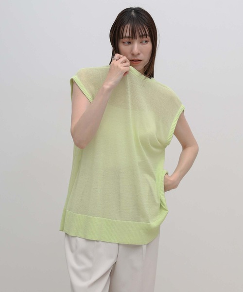 select MOCA(セレクトモカ)の「ビッグシルエットサマーノースリーブニット(ニット/セーター・レディース・ライム/アイボリー/ブラック・FREE)」の11枚目の写真