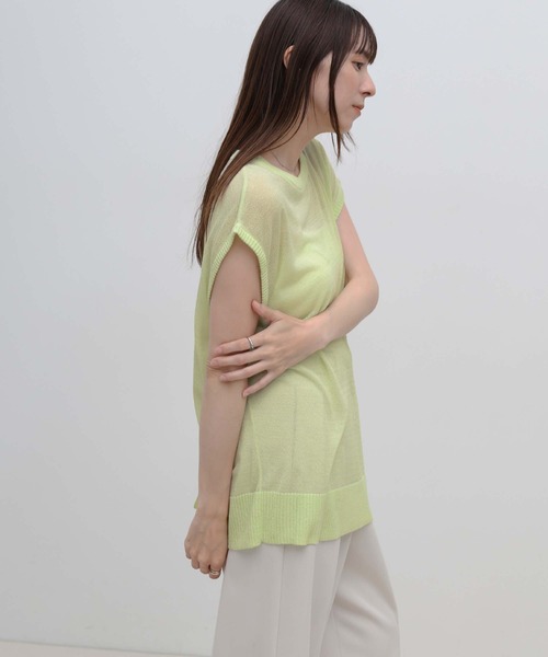select MOCA(セレクトモカ)の「ビッグシルエットサマーノースリーブニット(ニット/セーター・レディース・ライム/アイボリー/ブラック・FREE)」の12枚目の写真