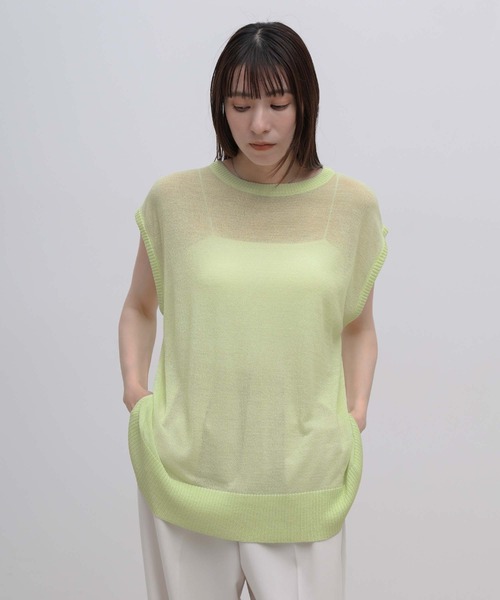 select MOCA(セレクトモカ)の「ビッグシルエットサマーノースリーブニット(ニット/セーター・レディース・ライム/アイボリー/ブラック・FREE)」の7枚目の写真