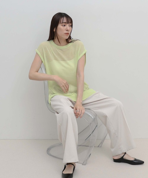 select MOCA(セレクトモカ)の「ビッグシルエットサマーノースリーブニット(ニット/セーター・レディース・ライム/アイボリー/ブラック・FREE)」の15枚目の写真