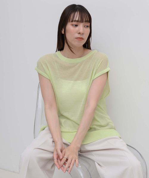 select MOCA(セレクトモカ)の「ビッグシルエットサマーノースリーブニット(ニット/セーター・レディース・ライム/アイボリー/ブラック・FREE)」の13枚目の写真