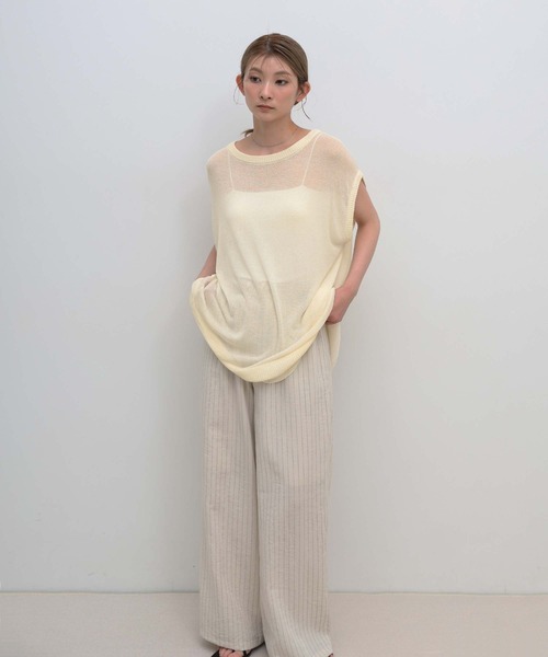 select MOCA(セレクトモカ)の「ビッグシルエットサマーノースリーブニット(ニット/セーター・レディース・ライム/アイボリー/ブラック・FREE)」の21枚目の写真