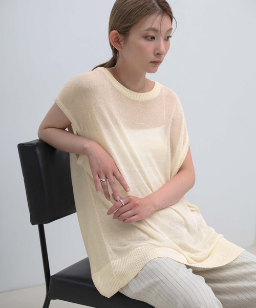 select MOCA(セレクトモカ)の「ビッグシルエットサマーノースリーブニット(ニット/セーター・レディース・ライム/アイボリー/ブラック・FREE)」の17枚目の写真