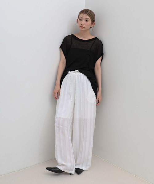 select MOCA(セレクトモカ)の「ビッグシルエットサマーノースリーブニット(ニット/セーター・レディース・ライム/アイボリー/ブラック・FREE)」の6枚目の写真
