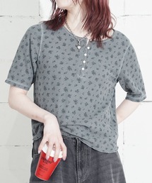 "04"≪JEMORGAN≫パックT ワッフル 花柄 ハーフスリーブ ヘンリーネック Tシャツ ピグメント染め