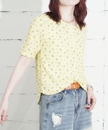 "04"≪JEMORGAN≫パックT ワッフル 花柄 ハーフスリーブ ヘンリーネック Tシャツ ピグメント染め