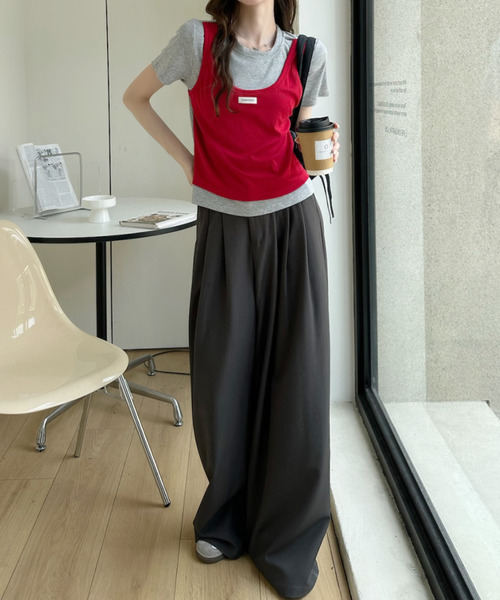 Ada.(エイダ)の「フェイク レイヤード バイカラー タンクトップ ドッキング カットソー(Tシャツ/カットソー・レディース・レッド/ネイビー/ベージュ/グレー・FREE)」の12枚目の写真