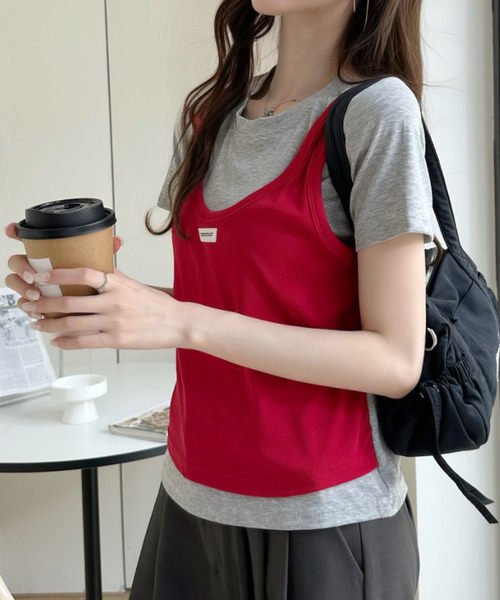 Ada.(エイダ)の「フェイク レイヤード バイカラー タンクトップ ドッキング カットソー(Tシャツ/カットソー・レディース・レッド/ネイビー/ベージュ/グレー・FREE)」の15枚目の写真