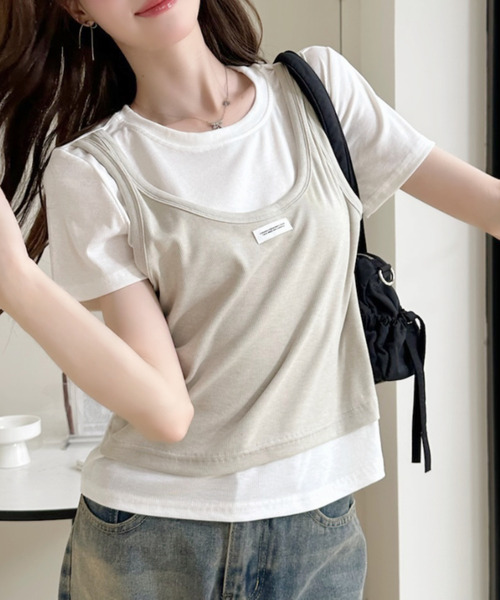 Ada.(エイダ)の「フェイク レイヤード バイカラー タンクトップ ドッキング カットソー(Tシャツ/カットソー・レディース・レッド/ネイビー/ベージュ/グレー・FREE)」の19枚目の写真