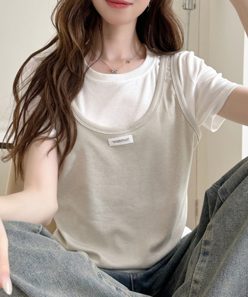 Ada.(エイダ)の「フェイク レイヤード バイカラー タンクトップ ドッキング カットソー(Tシャツ/カットソー・レディース・レッド/ネイビー/ベージュ/グレー・FREE)」の20枚目の写真