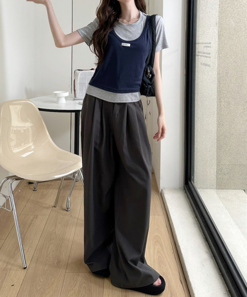 Ada.(エイダ)の「フェイク レイヤード バイカラー タンクトップ ドッキング カットソー(Tシャツ/カットソー・レディース・レッド/ネイビー/ベージュ/グレー・FREE)」の10枚目の写真