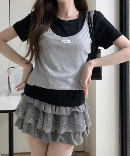 Ada.(エイダ)の「フェイク レイヤード バイカラー タンクトップ ドッキング カットソー(Tシャツ/カットソー・レディース・レッド/ネイビー/ベージュ/グレー・FREE)」の22枚目の写真
