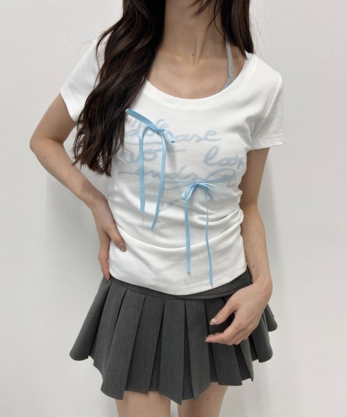 PHILLY(フィリー)の「メッセージリボンTシャツ(Tシャツ/カットソー・レディース・ホワイト/グレー・FREE)」の2枚目の写真