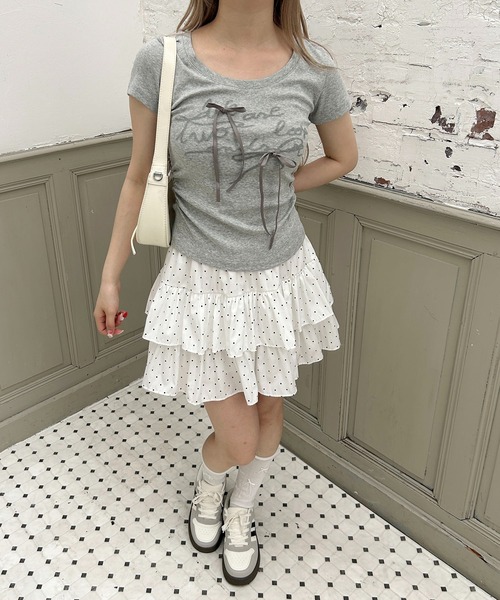 PHILLY(フィリー)の「メッセージリボンTシャツ(Tシャツ/カットソー・レディース・ホワイト/グレー・FREE)」の8枚目の写真