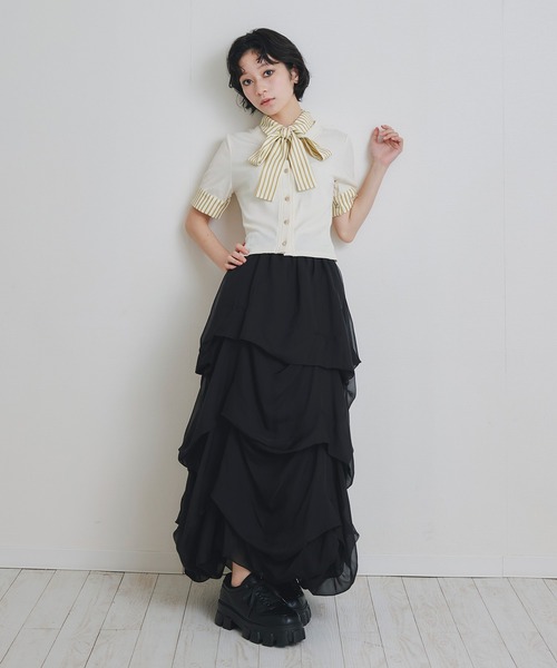 REDYAZEL(レディアゼル)の「ストライプリボンタイレイヤードニットトップス(ニット/セーター・レディース・ネイビー/レッド/キナリ・FREE)」の18枚目の写真