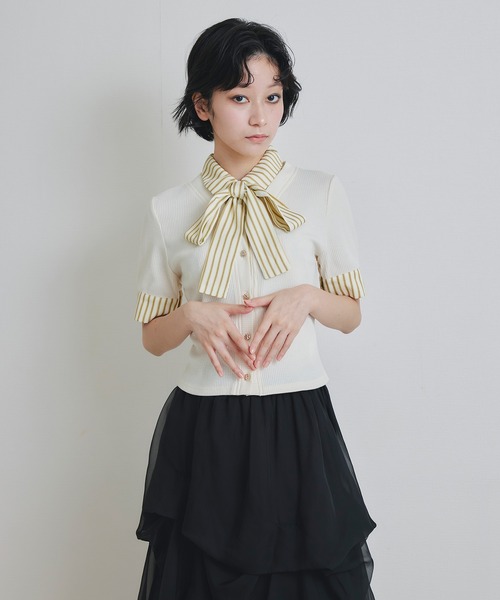 REDYAZEL(レディアゼル)の「ストライプリボンタイレイヤードニットトップス(ニット/セーター・レディース・ネイビー/レッド/キナリ・FREE)」の19枚目の写真
