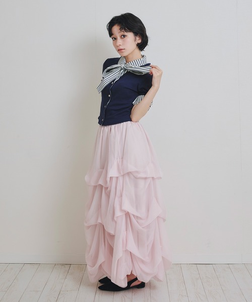 REDYAZEL(レディアゼル)の「ストライプリボンタイレイヤードニットトップス(ニット/セーター・レディース・ネイビー/レッド/キナリ・FREE)」の8枚目の写真