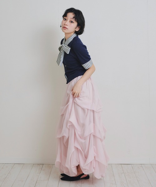 REDYAZEL(レディアゼル)の「ストライプリボンタイレイヤードニットトップス(ニット/セーター・レディース・ネイビー/レッド/キナリ・FREE)」の13枚目の写真