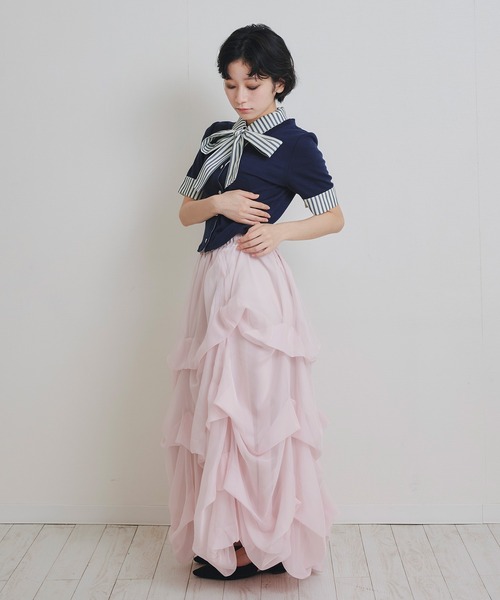 REDYAZEL(レディアゼル)の「ストライプリボンタイレイヤードニットトップス(ニット/セーター・レディース・ネイビー/レッド/キナリ・FREE)」の15枚目の写真