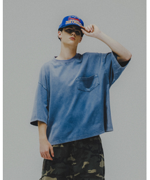 Washed Wide Pocket Crop Tee - Blue
