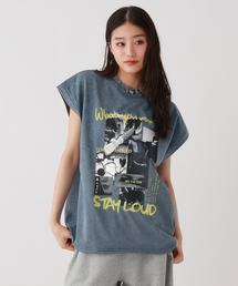 GRANCY】LinestoneDesign Graphic Damage LongTee / ラインストーン