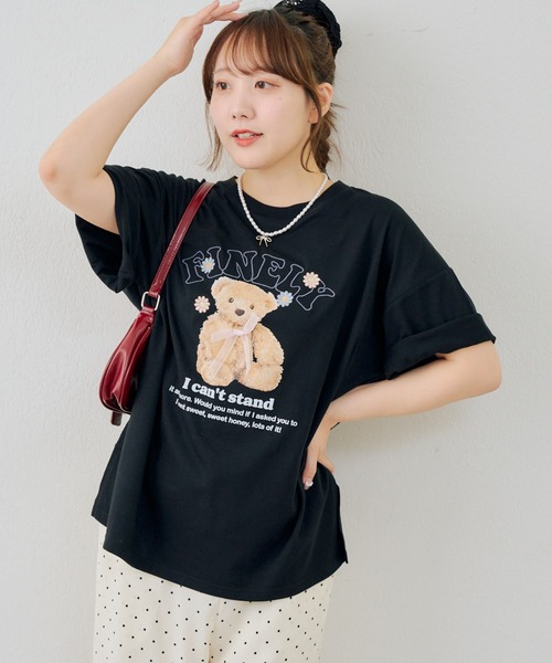 continuer de NICE CLAUP(コンティニューデナイスクラップ)の「くまちゃんとお花ロゴT(Tシャツ/カットソー・レディース・ブラック/オートミール/ピンク/オフホワイト・FREE)」の20枚目の写真