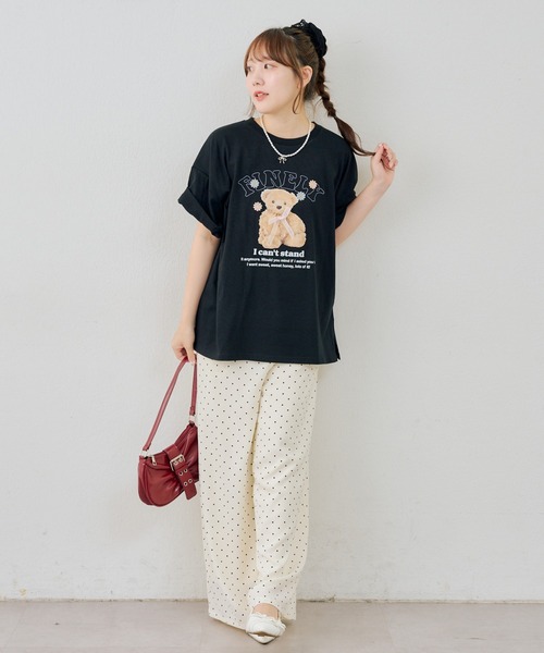 continuer de NICE CLAUP(コンティニューデナイスクラップ)の「くまちゃんとお花ロゴT(Tシャツ/カットソー・レディース・ブラック/オートミール/ピンク/オフホワイト・FREE)」の21枚目の写真