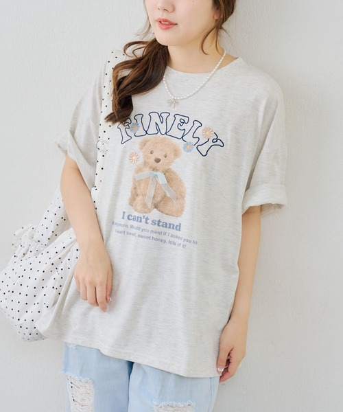 continuer de NICE CLAUP(コンティニューデナイスクラップ)の「くまちゃんとお花ロゴT(Tシャツ/カットソー・レディース・ブラック/オートミール/ピンク/オフホワイト・FREE)」の11枚目の写真