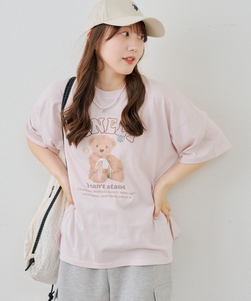 continuer de NICE CLAUP(コンティニューデナイスクラップ)の「くまちゃんとお花ロゴT(Tシャツ/カットソー・レディース・ブラック/オートミール/ピンク/オフホワイト・FREE)」の18枚目の写真