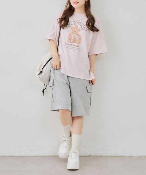 continuer de NICE CLAUP(コンティニューデナイスクラップ)の「くまちゃんとお花ロゴT(Tシャツ/カットソー・レディース・ブラック/オートミール/ピンク/オフホワイト・FREE)」の19枚目の写真