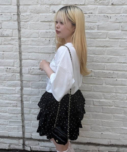 continuer de NICE CLAUP(コンティニューデナイスクラップ)の「くまちゃんとお花ロゴT(Tシャツ/カットソー・レディース・ブラック/オートミール/ピンク/オフホワイト・FREE)」の7枚目の写真