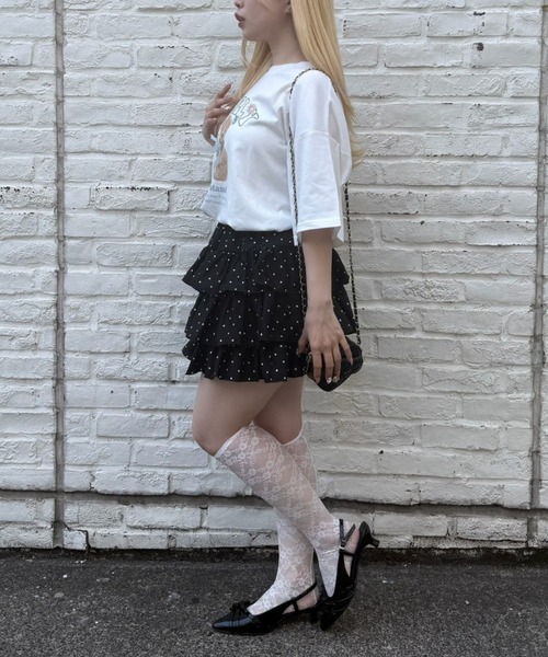 continuer de NICE CLAUP(コンティニューデナイスクラップ)の「くまちゃんとお花ロゴT(Tシャツ/カットソー・レディース・ブラック/オートミール/ピンク/オフホワイト・FREE)」の9枚目の写真