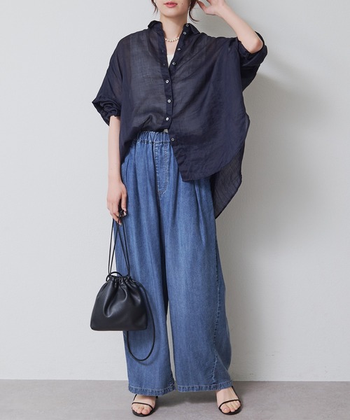 PUAL CE CIN(ピュアルセシン)の「リヨセルデニムイージーパンツ(デニムパンツ・レディース・サックスブルー/インディゴブルー・FREE)」の17枚目の写真
