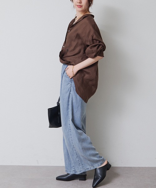 PUAL CE CIN(ピュアルセシン)の「リヨセルデニムイージーパンツ(デニムパンツ・レディース・サックスブルー/インディゴブルー・FREE)」の15枚目の写真