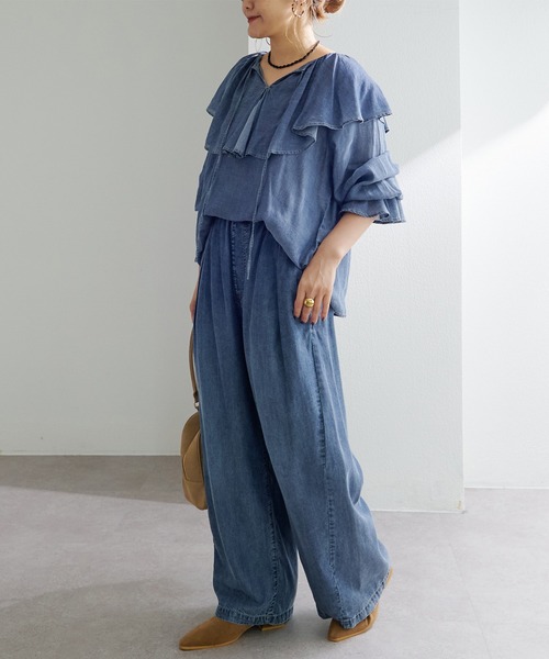 PUAL CE CIN(ピュアルセシン)の「リヨセルデニムイージーパンツ(デニムパンツ・レディース・サックスブルー/インディゴブルー・FREE)」の21枚目の写真
