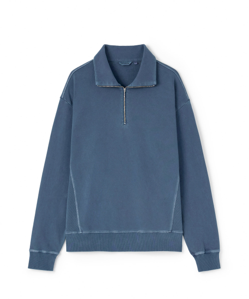 RISE&BELOW(ライズアンドビロー)の「ガーメントダイ ハーフジップ スウェットシャツ BLUE(スウェット・メンズ・その他・MEDIUM/LARGE/X-LARGE)」の1枚目の写真