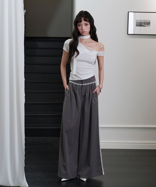 andwang(アンドワン)の「Side lace slacks(スラックス・レディース・ブラック/グレー・SMALL/MEDIUM)」の3枚目の写真
