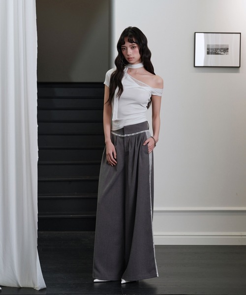andwang(アンドワン)の「Side lace slacks(スラックス・レディース・ブラック/グレー・SMALL/MEDIUM)」の6枚目の写真